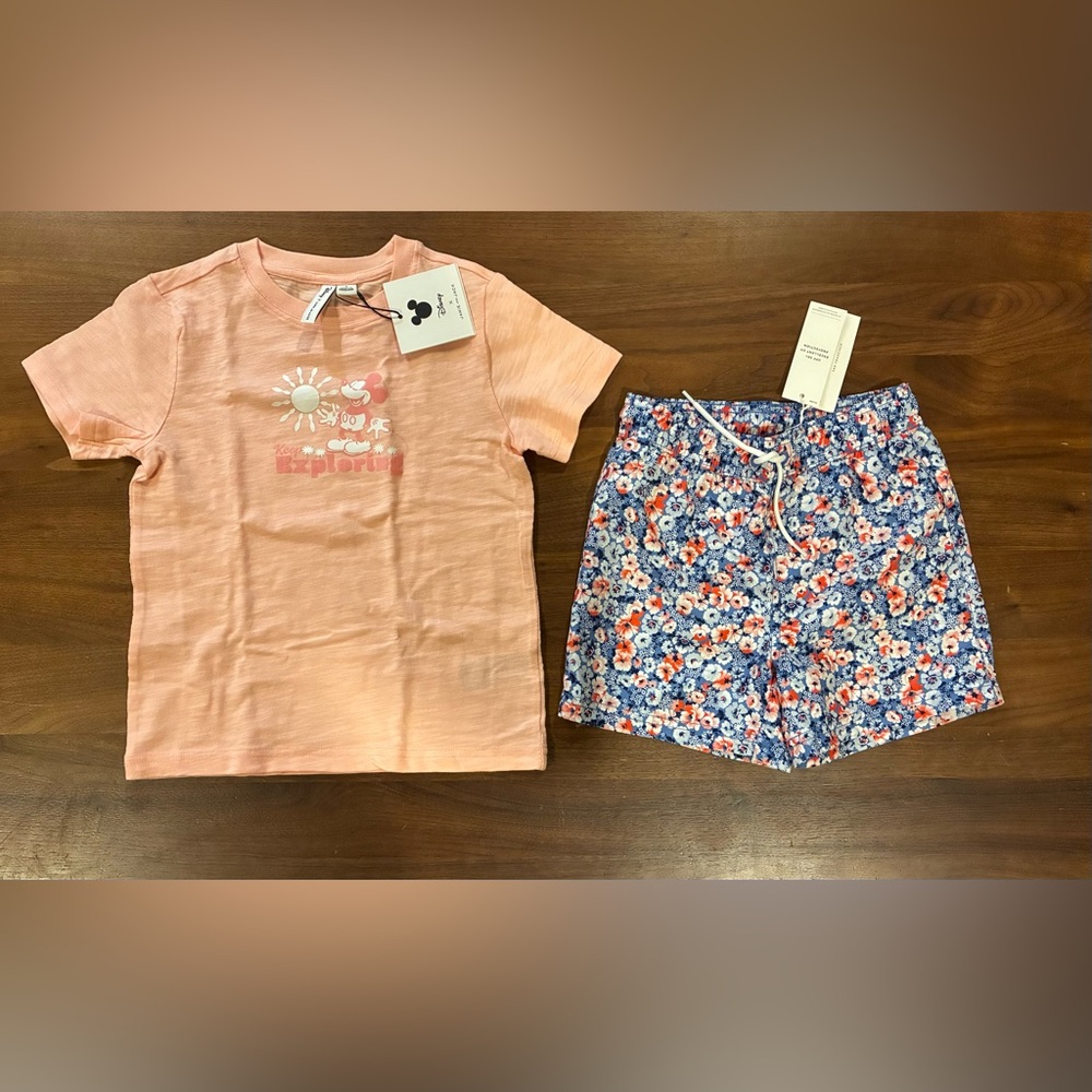 NWT- Janie and Jack Mickey T-Shirt and Floral Shorts Set - Picture 3 of 6